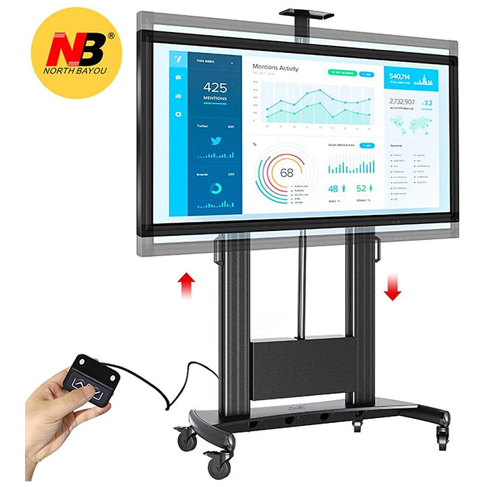 North Bayou TW100 Heavy Duty TV Cart (55" to 110") with Motorized Automatic Screen Lift TV Television Stand with AV Shelf for Large Flat Panel LCD LED TVs