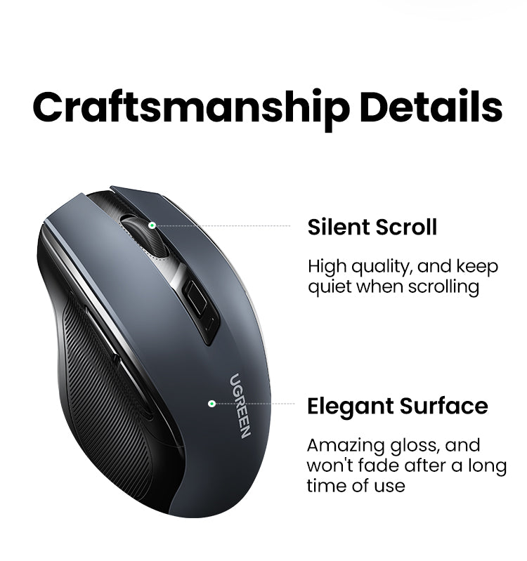 UGREEN MU006 Ergonomic Wireless Mouse 4000 DPI with 2.4GHz USB Nano Receiver Up to 15 Meters Operating Distance for Computer PC Laptop Windows MacOS Linux Chrome OS - Available with Battery & without Battery (AA) | 15063 90545