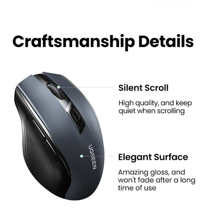 [CLEARANCE] UGREEN 2.4G Wireless Mouse Quiet Silent Click with Max 15m Operational Range, Ergonomic Design with 6 Buttons, Up to 4000 DPI, USB Receiver Dongle for Laptop, PC Desktop Computer Windows 7/8.1/10/11, macOS, Linux, Chrome OS