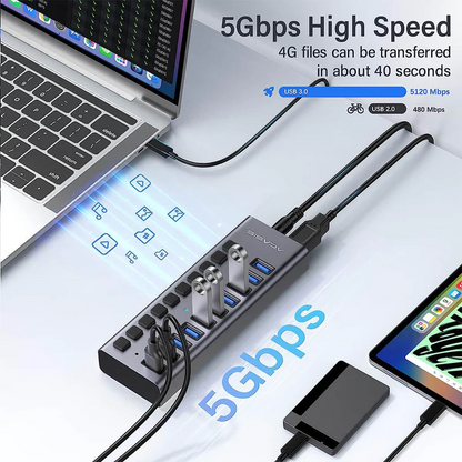 ACASIS 16-Port Ports USB 3.0 Splitter Docking Station Charging Hub with 5Gbps High-Speed Data, 7.5A Fast Charging, and 12V External DC Power Adapter | HS-716MG