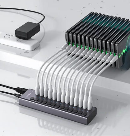 ACASIS 16-Port Ports USB 3.0 Splitter Docking Station Charging Hub with 5Gbps High-Speed Data, 7.5A Fast Charging, and 12V External DC Power Adapter | HS-716MG
