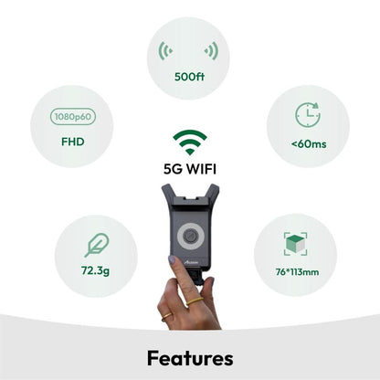 Accsoon CineView no HDMI 1080p 60fps Wireless Video Transmitter with 5GHz 500ft Max range, WIFI 5 Support, iOS / Android App Support (SEE App) for Mirrorless Cameras, Smartphones, Tablets, Live Streaming HD Recording