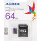 ADATA Premier Micro SDHC/SDXC Card 64GB UHS-I U1 Class 10, 80 Mb/s Memory Card with Adapter | ‎AUSDX64GUICL10-RA1
