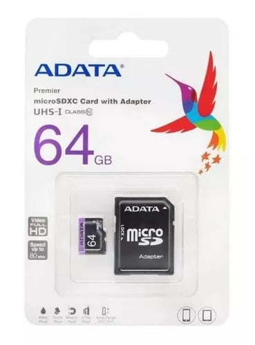 ADATA Premier Micro SDHC/SDXC Card 64GB UHS-I U1 Class 10, 80 Mb/s Memory Card with Adapter | ‎AUSDX64GUICL10-RA1