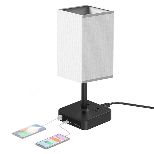 Alimentata Touch Control Bedside Table Lamp with USB C & USB A Charging Port and 2 AC Outlet