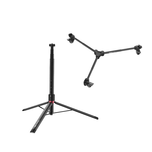 Ulanzi AT-01 Portable Aluminum Tripod Stand 152cm Max Height, 5kg Load Capacity, 1/4" & 3/8" Screw Mount / AT-02 Dolly Base Plate with 360 Degrees Swivel Wheel and 20kg Load Capacity for Live Streaming, Vlogging, and Content Creation