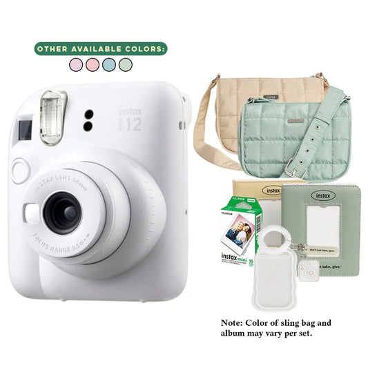 FUJIFILM Instax Mini 12 MOKOMOKO Instant Camera Bundle Pack with Mini Glossy Film 10s, Sling Bag, Photo Album and Photo Keychain Holder