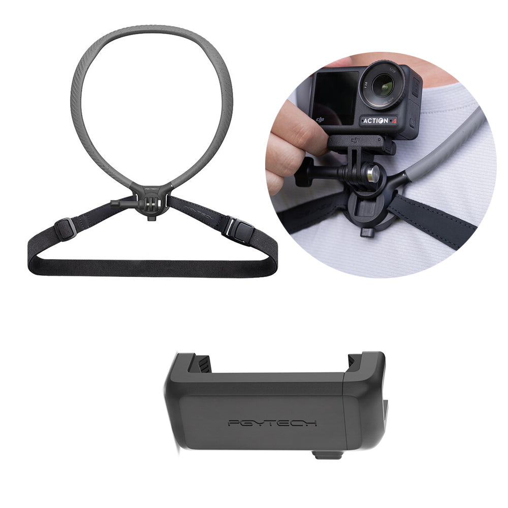 PGYTECH CapLock Action Camera Quick Release Neck Band with Optiol Smartphone Holder, Adjustable Chest Strap, and 1/4"-20 Mount Adapter for Insta360, DJI, GoPro, and  (60-92mm) Mobile Phones | P-GM-153 / P-GM-176