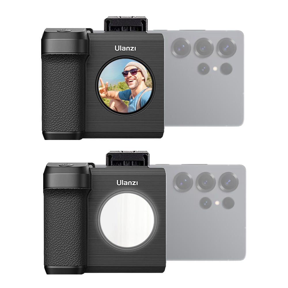 Ulanzi CG-02 / CG-01 Smartphone Camera Grip with Built-In Fill Light / Selfie Mirror, Detachable Magnetic Bluetooth Remote Control, 58-86mm Phone Clamp, Cold Shoe & 1/4" Threaded Tripod Monopod Mounting Hole for iPhone, Android | 3282 2961