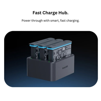 Insta360 X4 Fast Charger Hub with Triple Battery Charging Slot, Intelligent Magement with Independent Overcharge Protection, and USB Type C Interface CINSBBMJ
