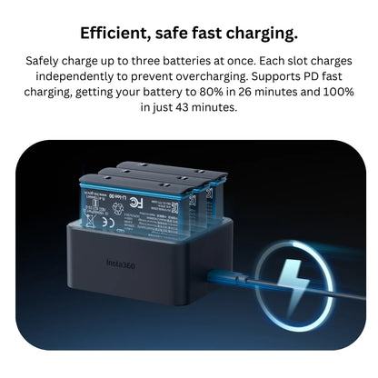 Insta360 X4 Fast Charger Hub with Triple Battery Charging Slot, Intelligent Magement with Independent Overcharge Protection, and USB Type C Interface CINSBBMJ