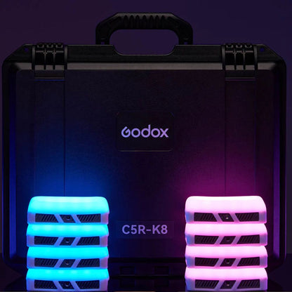 Godox C5R KNOWLED 8-Light RGBWW LED Magnetic Creative Panel Light and Charging Case 2500K-8500K CRI 96 / TLCI 97 with Collapsible Diffusers, Bluetooth Control via Godox Light App, and Built-In 3000mAh Battery for Studio Lighting