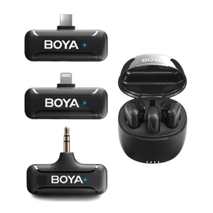 BOYA BY-WM3T-U2 2 Person 2.4GHz Dual Channel USB Type-C Wireless Omnidirectional Microphone System with Noise Cancellation, Bypass Charging, 100m Max Range, Plug and Play For Vlogging and interviews