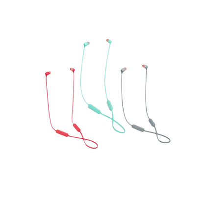 JBL Tune 115BT In-Ear Bluetooth Earphones with In-Line Volume and Audio Remote Controls, Built-In Microphone, and Up to 8 Hours of Playtime - Coral, Gray, Teal
