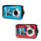 AGFAPHOTO Realishot (WP8000) 24MP Waterproof Digital Camera with CMOS Sensor, 2.7K Video, 16x Zoom, Dual 1.8" Front / 2.7" Rear Screen, 3m / 10Ft Max Depth Resistance Max 128GB Memory Storage Support for Underwater Photo Video | Blue, Red