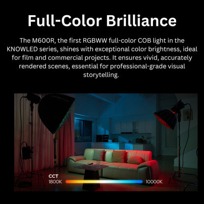 Godox M600R KNOWLED RGB LED COB Light 720W 1800K-10000K CCT CRI 96 / TLCI 96 with Bowens Mount Reflector and DMX, LumenRadio CRMX, Art-Net & sACN Ethernet, Bluetooth APP Wireless and Onboard Controls for Film Production and Studio Lighting