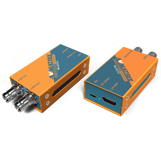AVMatrix Mini SC1112 3G-SDI to HDMI / Mini SC1221 HDMI to 3G-SDI Pocket-Size Broadcast Converter 1080p60 with AC Power Adapter, LED Power Indicator, Micro USB Port, and Mounting Bracket