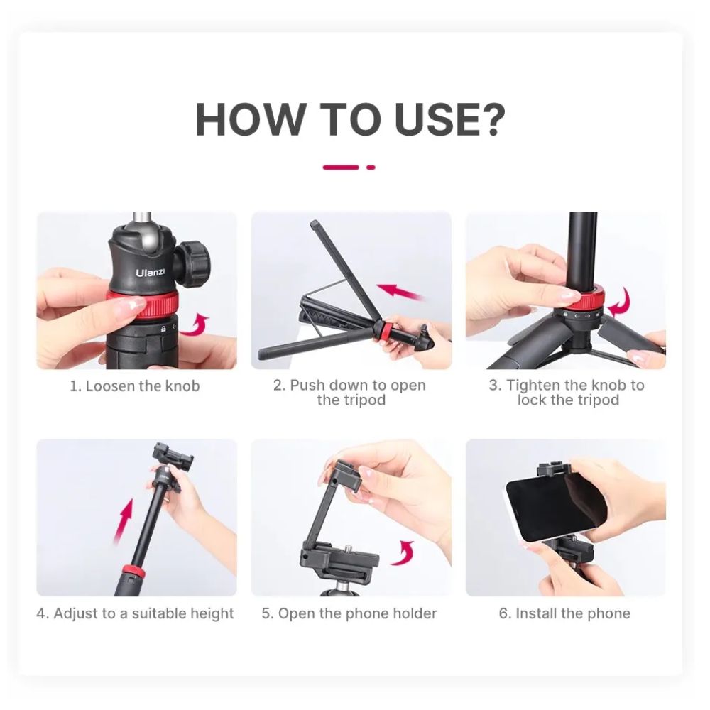 Ulanzi MT-44 + Remote 3-Section Extendable Folding Vlog Tripod, Camera & Phone Mount with Max 1.5Kg Load Capacity for Vlogging, Live Selling, Livestreaming