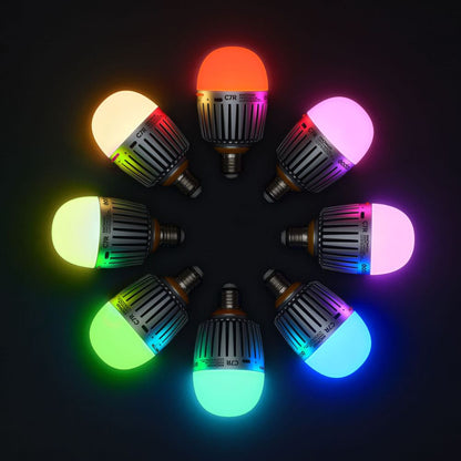 Godox C7R KNOWLED 8-Light RGBWW E26 / E27 Creative Bulb and Charging Case 2500K-5800K CRI 96+ / TLCI 97+ 2000-10000K CCT Round Cup Bouncer Diffusers, Bluetooth Control via Godox Light App, and Built-In Battery for Studio Lighting