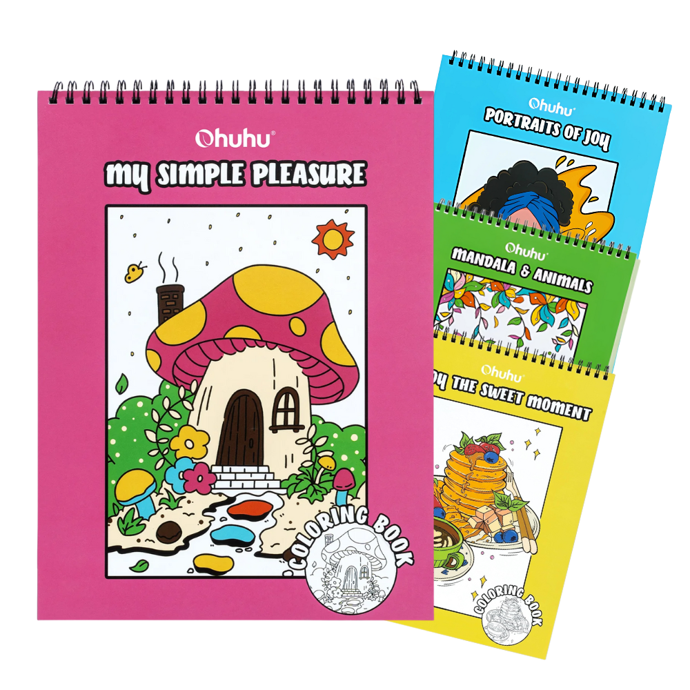 Ohuhu Double Sided Bleed Proof Coloring Book Pad with 20 Pages 40 Designs Top Spiral for Arts Crafts Kids Color Sketch