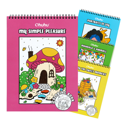 Ohuhu Double Sided Bleed Proof Coloring Book Pad with 20 Pages 40 Designs Top Spiral for Arts Crafts Kids Color Sketch