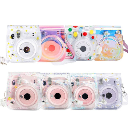 [CLEARANCE] Pikxi Cute Clear Transparent Case with Sling Type Bag Strap FUJIFILM Instax Mini 12 Instant Film Camera - Iridescent Daisy