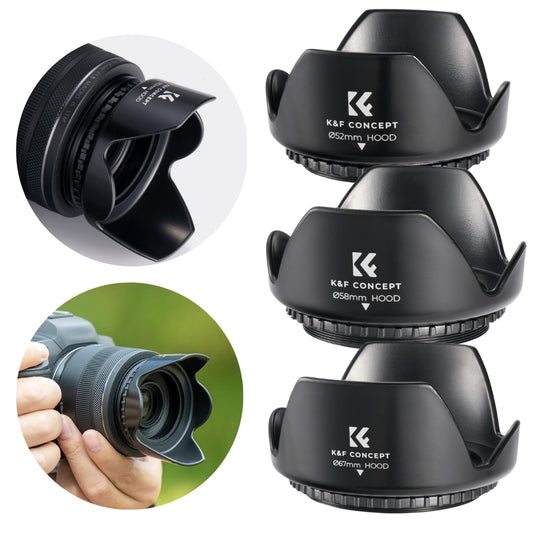 K&F Concept 52mm 58mm 67mm Threaded Screw-in (Tulip Flower) Universal Lens Hood for Select Nikon Canon Sony DSLR Mirrorless Camera Lenses