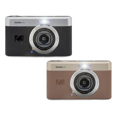 KODAK PIXPRO C1 Compact Digital Camera with 16GB TF Card & Card Reader Bundle Set, 180° LCD Flip Screen, 26mm Fixed Focus Lens, 4x Digital Zoom, 13MP CMOS Sensor, Full HD Video, Built-In Li-Ion Battery | Black Brown
