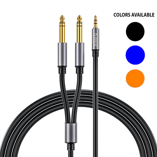 ORICO 1.5M 2M 5M AX2N Series TRS 3.5mm Jack Male to Dual 6.5mm Audio AUX Cable with Gold Plated Plugs for Smartphone Speakers and Other Audio Accessories | Blue, Orange, Black
