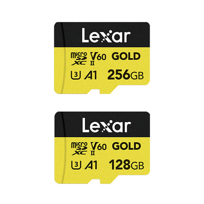 Lexar Professiol 256GB 128GB Gold MicroSDXC SDXC UHS-II V60 A1 U3 Class 10 Micro SD Card with 4K UHD Video RAW Photo Shutter Burst Support, Max 280MB/s Read Speeds for Cameras and Android Devices