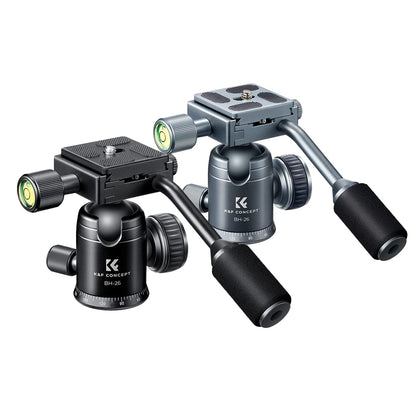 K&F Concept BH-26 360 Degree 26mm Panoramic Ball Head Mount with QR Quick Release Plate, 1/4" Bolt and 8kg Max Load for Tripod Monopod and Slide Rack (Black, Gray) KF31-049 KF31-049V1