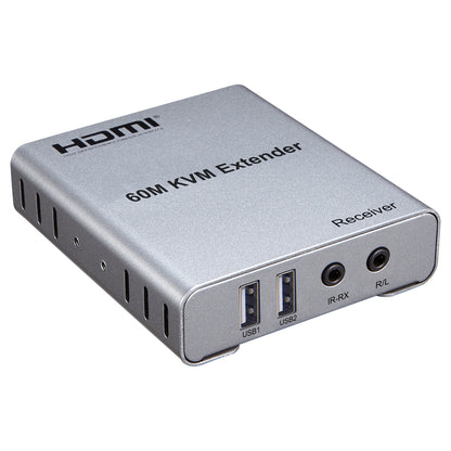 ArgoX HDES18 1080p HDMI KVM Extender Audio Video Transmitter Receiver with 60m Range, IR Control, 4.5Gbps Data Rate, USB Mouse/Keyboard Extension, CAT5e/6, RJ45 Ethernet LAN, TX and RX Supports 3.5mm Audio Output