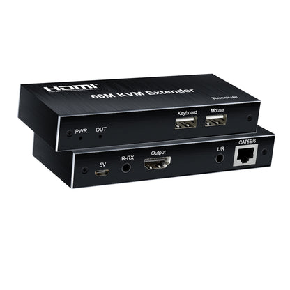 ArgoX HDES24 1080p HDMI KVM Extender Audio Video Transmitter Receiver with Loop, 60m Range, IR Control, Supports USB Mouse/Keyboard, UTP CAT5e/6 Network Cable, 3.5mm Audio Output