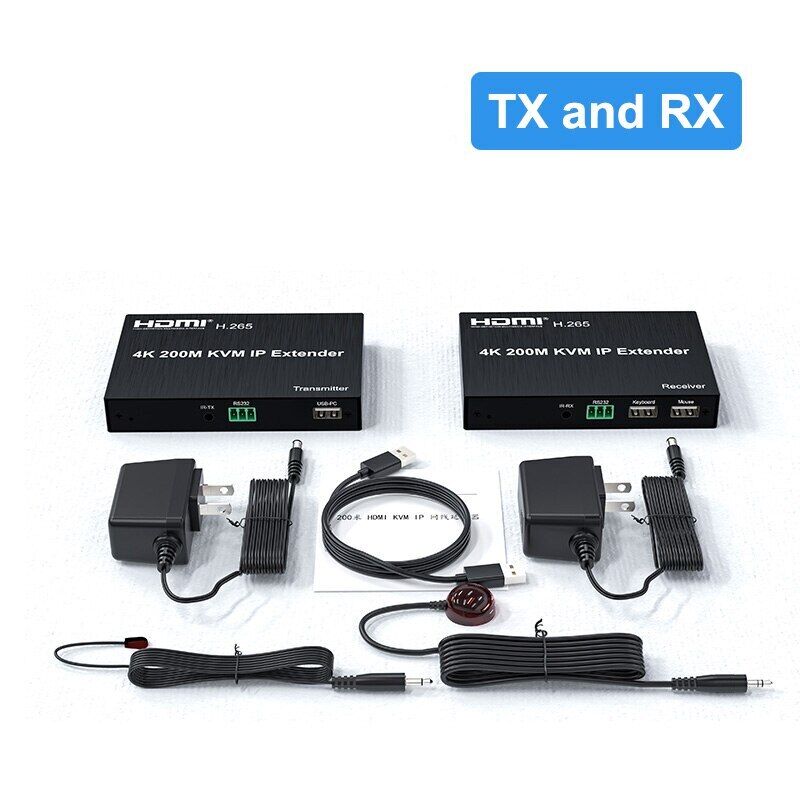 ArgoX HDES25 4K 30Hz HDMI 200m KVM Over IP Extender Transmitter Receiver UHD Supports Ethernet RJ45, CAT5e/6 UTP Cable, IR Control, USB Mouse & Keyboard, RS232, Multipoint to Multipoint for Camera, Set Top Box,  PC, Monitor, TV, Projector