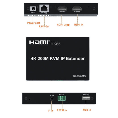 ArgoX HDES25 4K 30Hz HDMI 200m KVM Over IP Extender Transmitter Receiver UHD Supports Ethernet RJ45, CAT5e/6 UTP Cable, IR Control, USB Mouse & Keyboard, RS232, Multipoint to Multipoint for Camera, Set Top Box,  PC, Monitor, TV, Projector