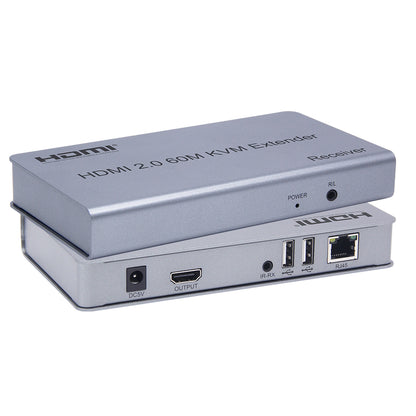 ArgoX HDMI 2.0 KVM Extender Transmitter Receiver with 60m Range, IR Control, Supports USB Mouse/Keyboard, Touch Screen Function, RJ45 Ethernet, CAT5e/6 Cable, HDMI2.0/HDCP2.2, 3.5mm Audio Output | HDES60-KVM