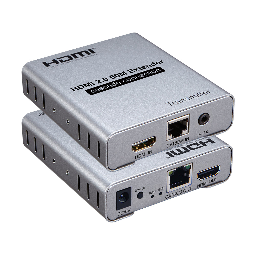 ArgoX 4K HDMI Extender Cascade Connection Transmitter Receiver with 60m / 120m Range, 3Gbps Data Rate, Supports HDMI 2.0, CAT5e/6, IR-TX, Ethernet LAN Network Card Cable Transmitter Receiver | HDES02-C HDES60-V2.0