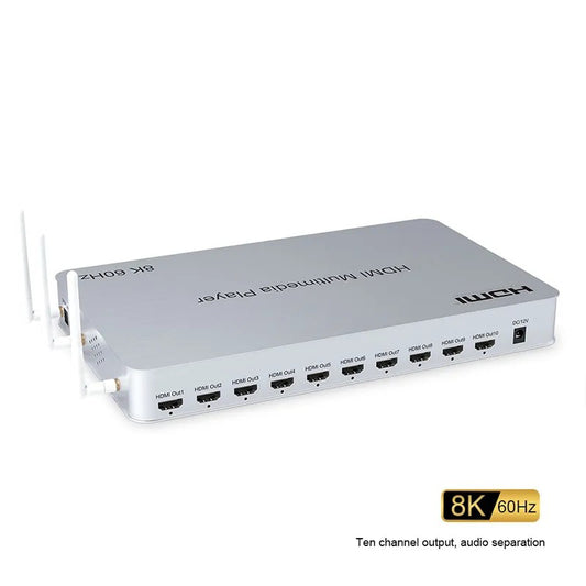 ArgoX HDMP01 8K 60Hz 10 Ways HDMI Multimedia Video Player HD Supports HDR, WIFI DLAN Connection, with Built-in Android 10.0 System, 48Gbps Max Baud Rate, Stereo Audio Format Extraction, Support Keyboard & Mouse