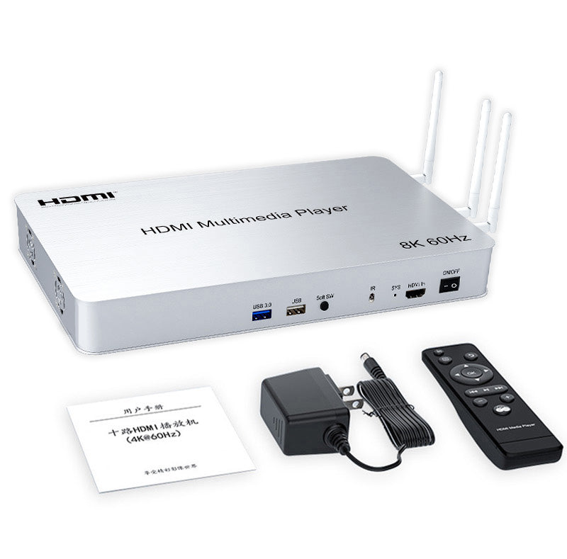 ArgoX HDMP01 8K 60Hz 10 Ways HDMI Multimedia Video Player HD Supports HDR, WIFI DLAN Connection, with Built-in Android 10.0 System, 48Gbps Max Baud Rate, Stereo Audio Format Extraction, Support Keyboard & Mouse