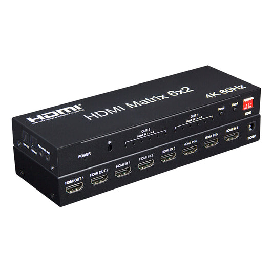 ArgoX HDMX01 4K 60Hz HDMI Matrix Video Switch Splitter with 6 in 2 out, EDID Button, IR Control, Supports 3D, Audio LCPM/Dolby/DYS 5.1 Channel