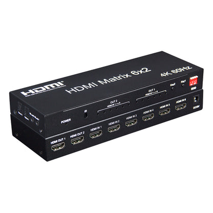 ArgoX HDMX01 4K 60Hz Ultra HD HDMI Matrix Video Switch Splitter with 6 in 2 out, EDID Button, IR Control, Supports 3D, Audio LCPM/Dolby/DYS 5.1 Channel