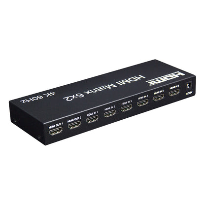ArgoX HDMX01 4K 60Hz Ultra HD HDMI Matrix Video Switch Splitter with 6 in 2 out, EDID Button, IR Control, Supports 3D, Audio LCPM/Dolby/DYS 5.1 Channel