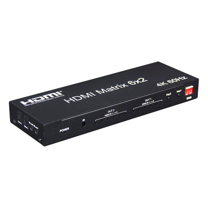 ArgoX HDMX01 4K 60Hz Ultra HD HDMI Matrix Video Switch Splitter with 6 in 2 out, EDID Button, IR Control, Supports 3D, Audio LCPM/Dolby/DYS 5.1 Channel