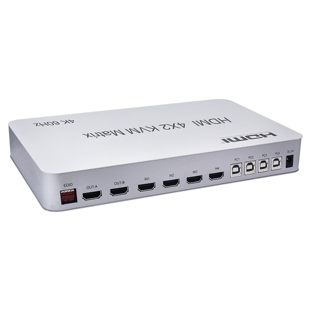 ArgoX 4x2 HDMI KVM Matrix Video Switch Splitter with 4K 60Hz, IR Control, Supports 3D, Keyboard Hotkeys, Audio Extraction, 3.5mm Jack, Optical Fiber, and USB2.0 | HDMX4X2-KVM