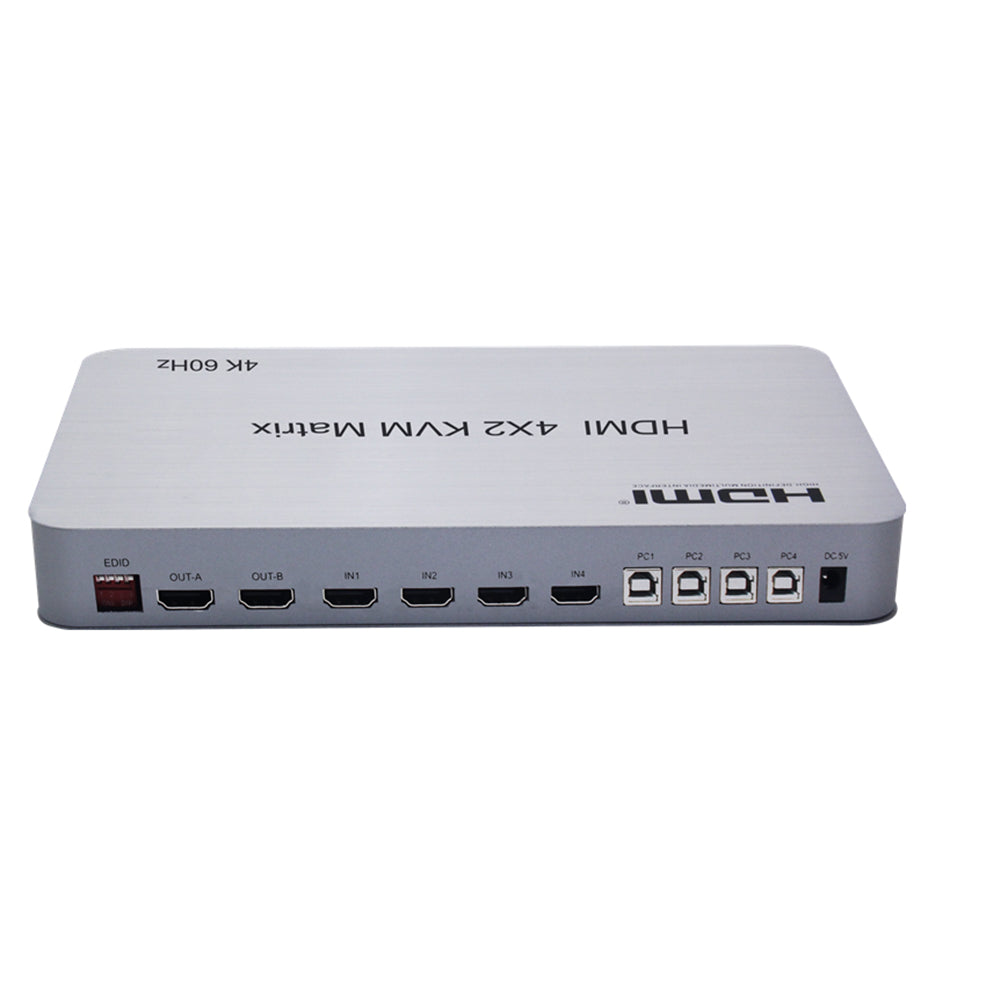 ArgoX 4x2 HDMI KVM Matrix Video Switch Splitter with 4K 60Hz, IR Control, Supports 3D, Keyboard Hotkeys, Audio Extraction, 3.5mm Jack, Optical Fiber, and USB2.0 | HDMX4X2-KVM