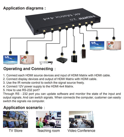 [CLEARANCE] ArgoX 4x4 HDMI Matrix Video Switch Splitter with 4K 60Hz, IR and RS232 Control, Supports 3D, 10.2Gbps Data Rate, RGB/YUV | HDMX4x4-B