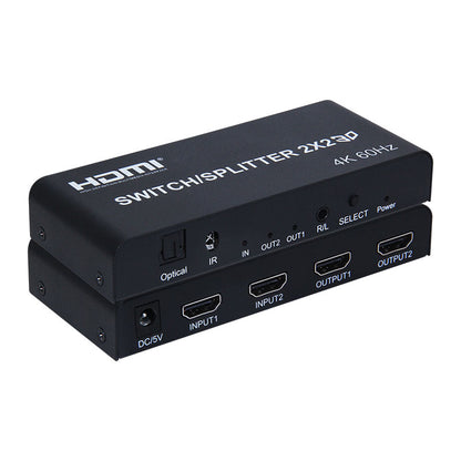 ArgoX 4K 60Hz Ultra HD HDMI 2.0 Video Splitter Switcher 2x2 Audio Extractor with Up to 20m Transmission Range, IR Remote Control, Supports 3D, 6Gbps Data Rate and 600MHz Max Bandwidth, High-Definition RGB/YUV | HDSS2-2-V2.0