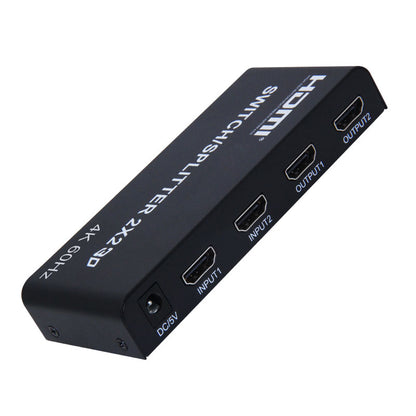 ArgoX 4K 60Hz Ultra HD HDMI 2.0 Video Splitter Switcher 2x2 Audio Extractor with Up to 20m Transmission Range, IR Remote Control, Supports 3D, 6Gbps Data Rate and 600MHz Max Bandwidth, High-Definition RGB/YUV | HDSS2-2-V2.0
