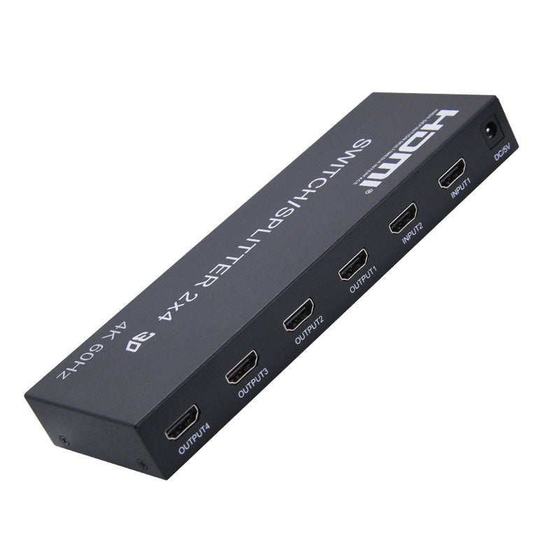 ArgoX HDSS2-4-V2.0 4K 60Hz HDMI 2.0 Splitter Switcher 2x4 with Remote Control, Supports 3D, High-Definition RGB/YUV, and Up to 20m Transmission Distance
