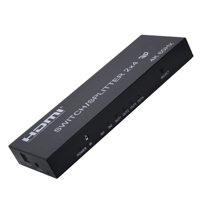 ArgoX HDSS2-4-V2.0 4K 60Hz HDMI 2.0 Splitter Switcher 2x4 with Remote Control, Supports 3D, High-Definition RGB/YUV, and Up to 20m Transmission Distance